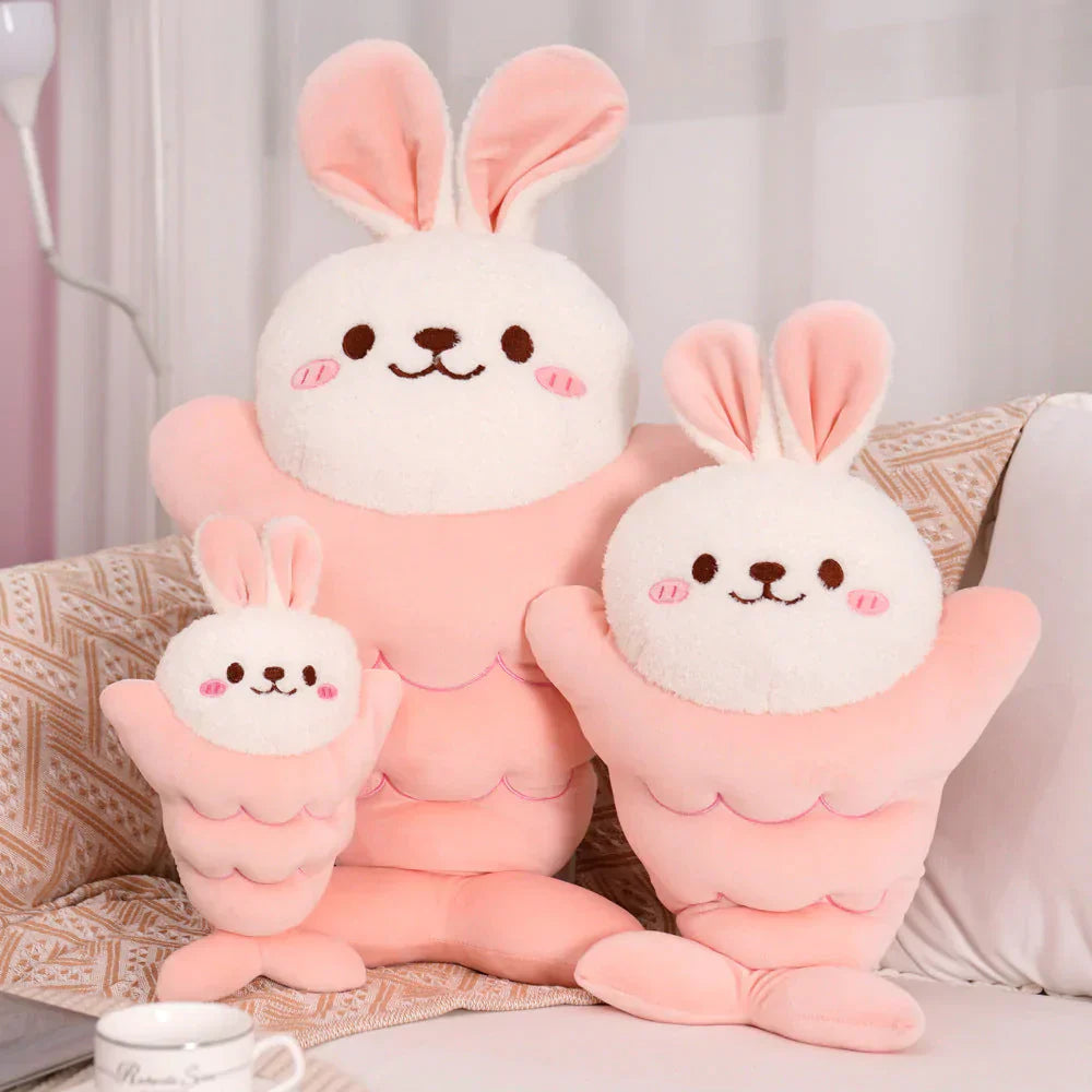 Pink Taiyaki bunny plush toy, soft PP cotton filling, three sizes available.  Adorable design, allergy-free.