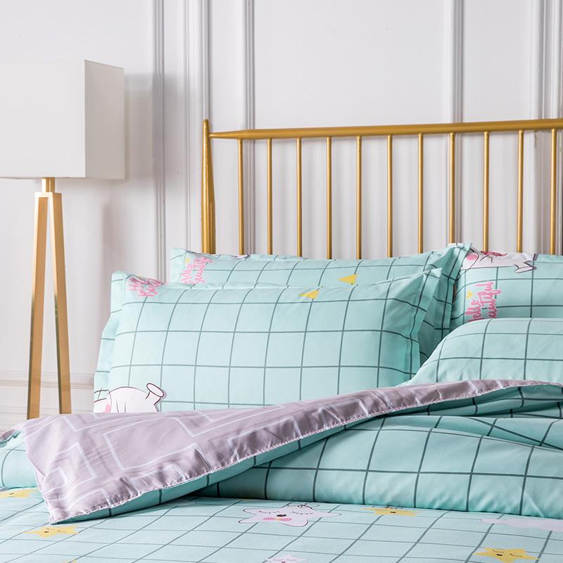 Teal piggie bedding set, reversible microfiber, includes duvet cover, flat sheet & pillowcases.  Single, Twin XL, Full, Queen sizes.