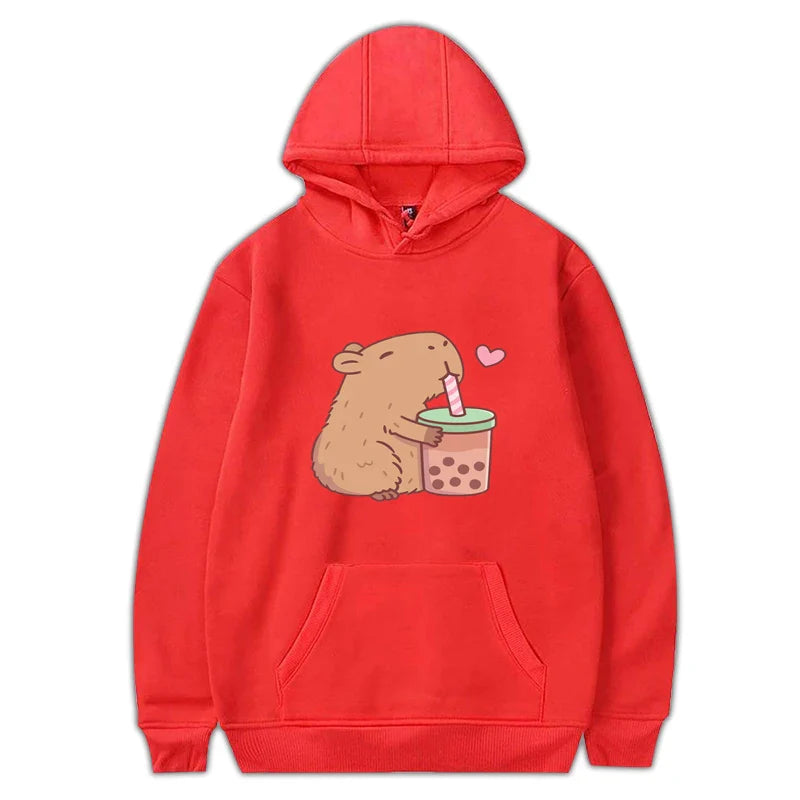Funny Fashion Capybara Drinking Bubble Tea Cute Graphic Printed Hoodies