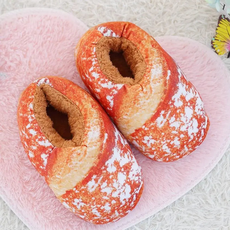 Fake imitation bread slippers lazy women slip on fur slides ladies winter footwear desginer faux toast pineapple durian slippers