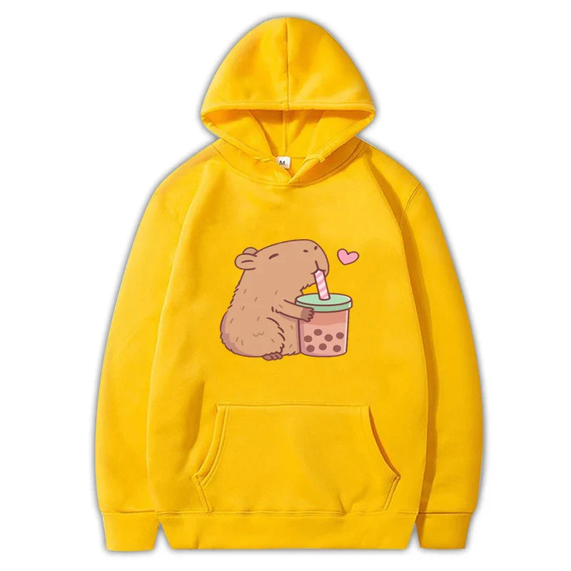 Funny Fashion Capybara Drinking Bubble Tea Cute Graphic Printed Hoodies