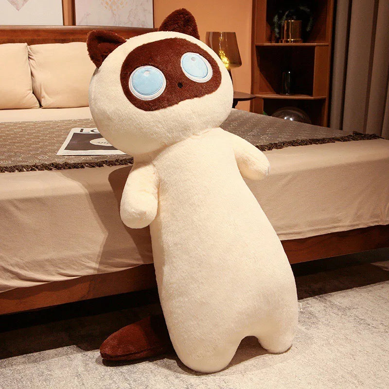 Kawaii Siamese Cat Plush Toy Long Oblong Orange Black Kitten Cats Nap Sleep