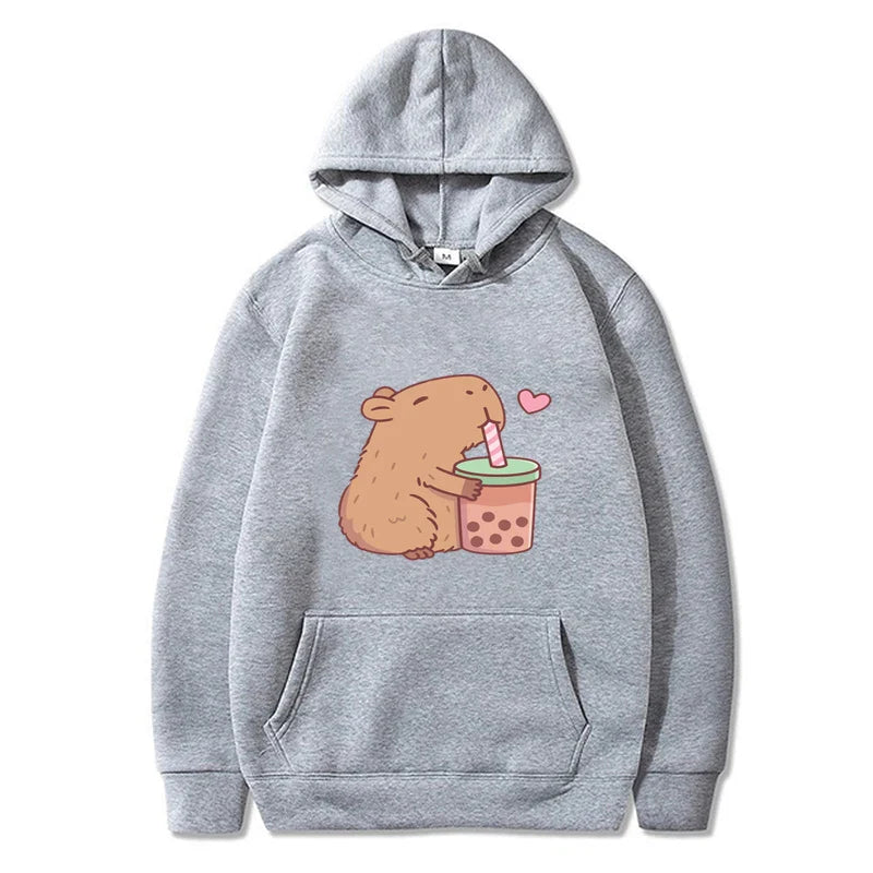 Funny Fashion Capybara Drinking Bubble Tea Cute Graphic Printed Hoodies