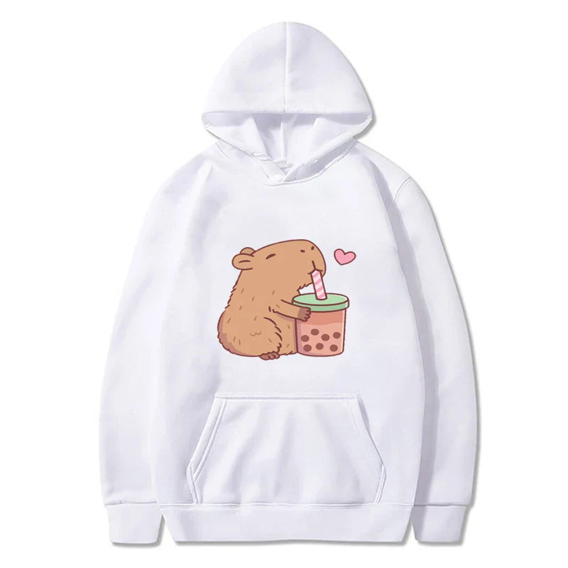 Funny Fashion Capybara Drinking Bubble Tea Cute Graphic Printed Hoodies