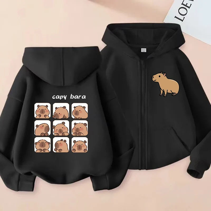 Funny Kids Capybara Zip Up Hoodie Children's Hoodie Capibara Sweatshirt Manga Clothes