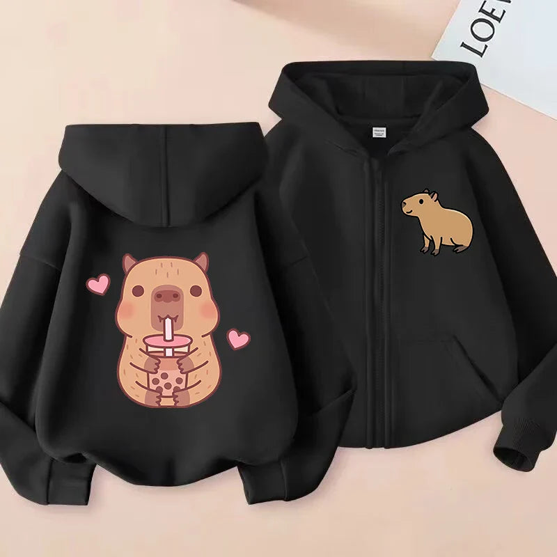 Funny Kids Capybara Zip Up Hoodie Children's Hoodie Capibara Sweatshirt Manga Clothes