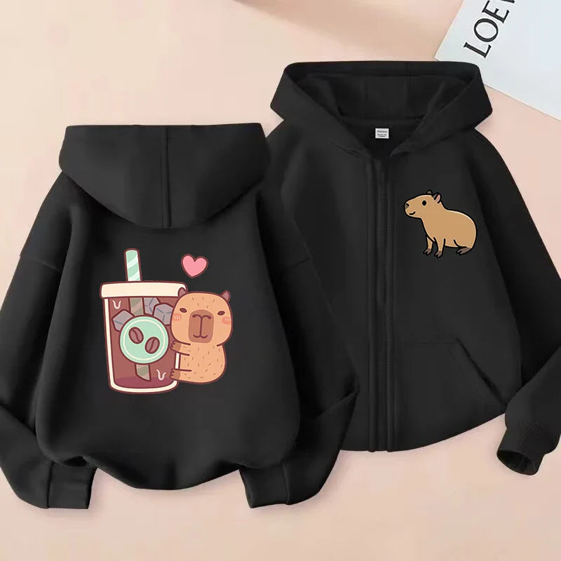 Funny Kids Capybara Zip Up Hoodie Children's Hoodie Capibara Sweatshirt Manga Clothes