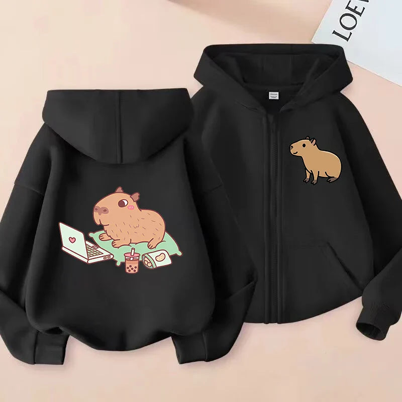 Funny Kids Capybara Zip Up Hoodie Children's Hoodie Capibara Sweatshirt Manga Clothes