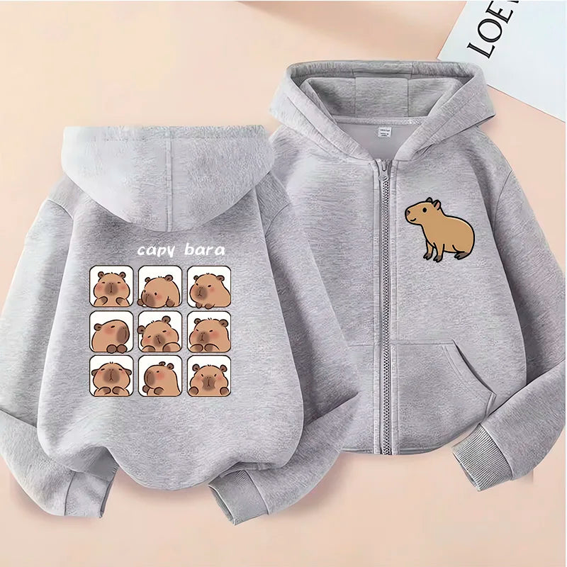 Funny Kids Capybara Zip Up Hoodie Children's Hoodie Capibara Sweatshirt Manga Clothes