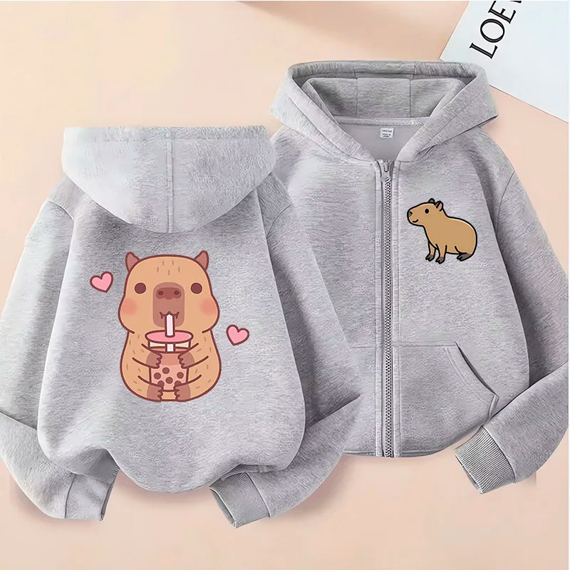 Funny Kids Capybara Zip Up Hoodie Children's Hoodie Capibara Sweatshirt Manga Clothes
