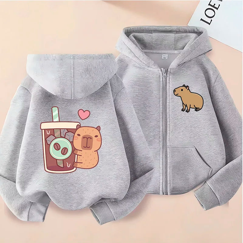Funny Kids Capybara Zip Up Hoodie Children's Hoodie Capibara Sweatshirt Manga Clothes