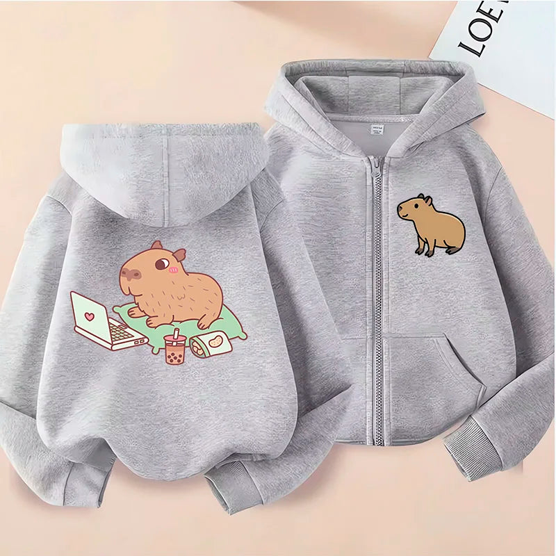 Funny Kids Capybara Zip Up Hoodie Children's Hoodie Capibara Sweatshirt Manga Clothes
