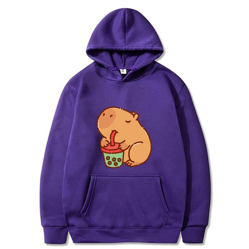 Funny Fashion Capybara Drinking Bubble Tea Cute Graphic Printed Hoodies