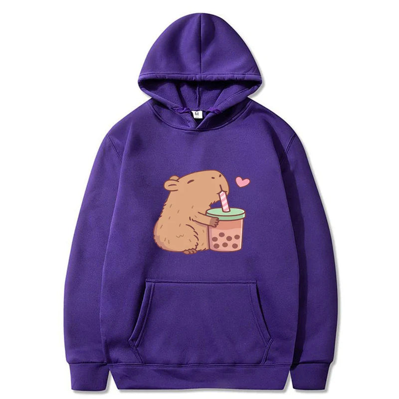 Funny Fashion Capybara Drinking Bubble Tea Cute Graphic Printed Hoodies