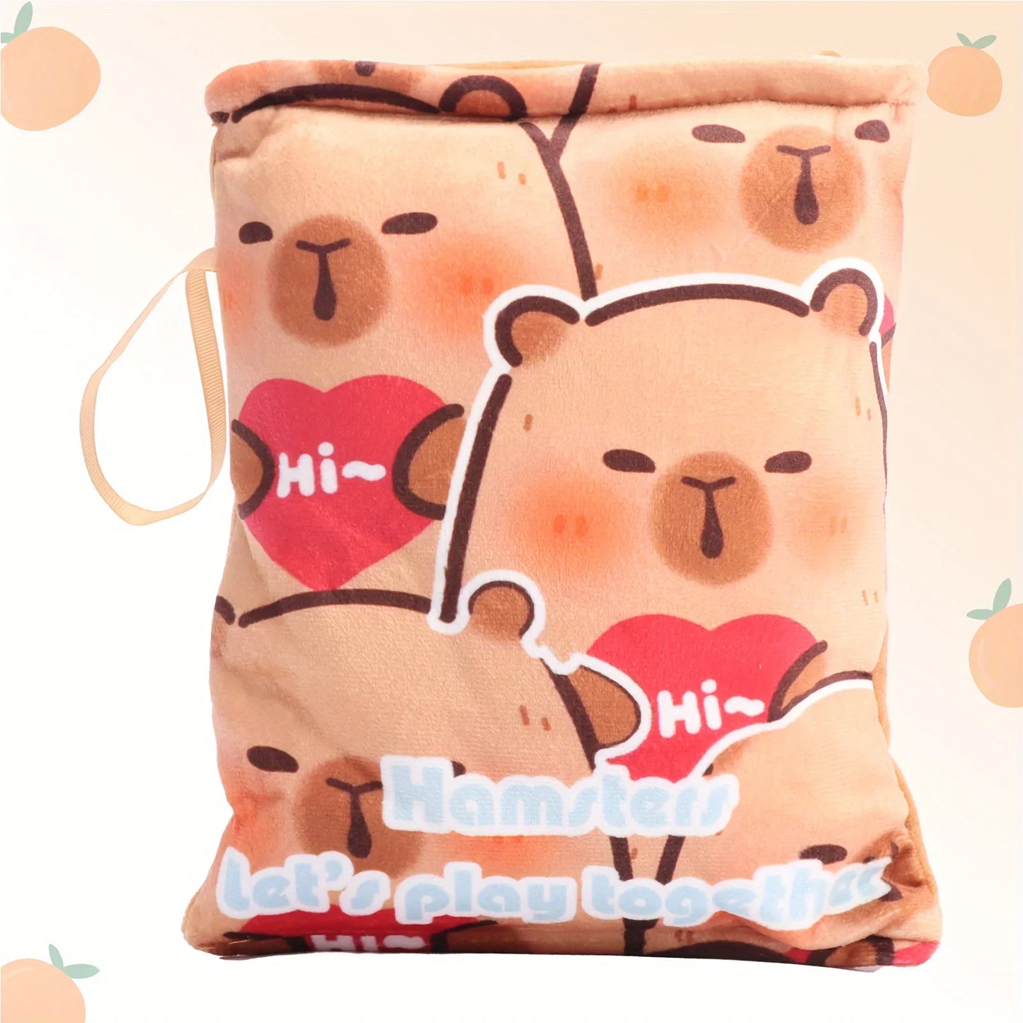 Kawaii Capybara Snack Bag Plush Toy – Soft Plush Bag with 4 Capybara Cubs Inside