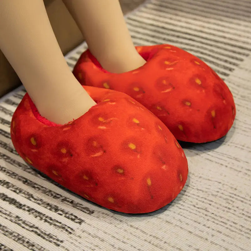 Fake imitation bread slippers lazy women slip on fur slides ladies winter footwear desginer faux toast pineapple durian slippers