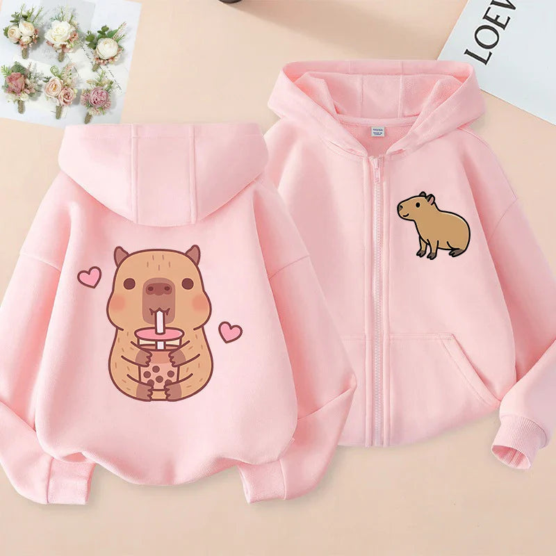 Funny Kids Capybara Zip Up Hoodie Children's Hoodie Capibara Sweatshirt Manga Clothes