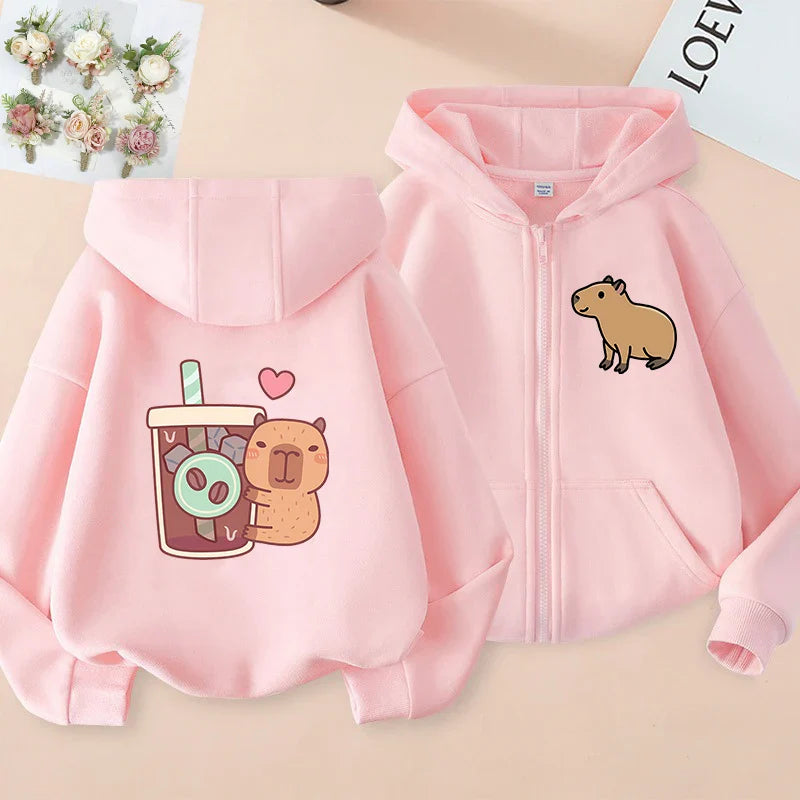 Funny Kids Capybara Zip Up Hoodie Children's Hoodie Capibara Sweatshirt Manga Clothes