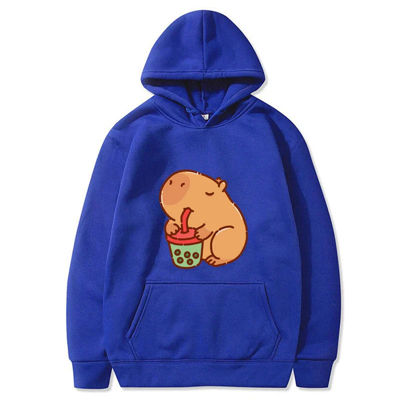 Funny Fashion Capybara Drinking Bubble Tea Cute Graphic Printed Hoodies