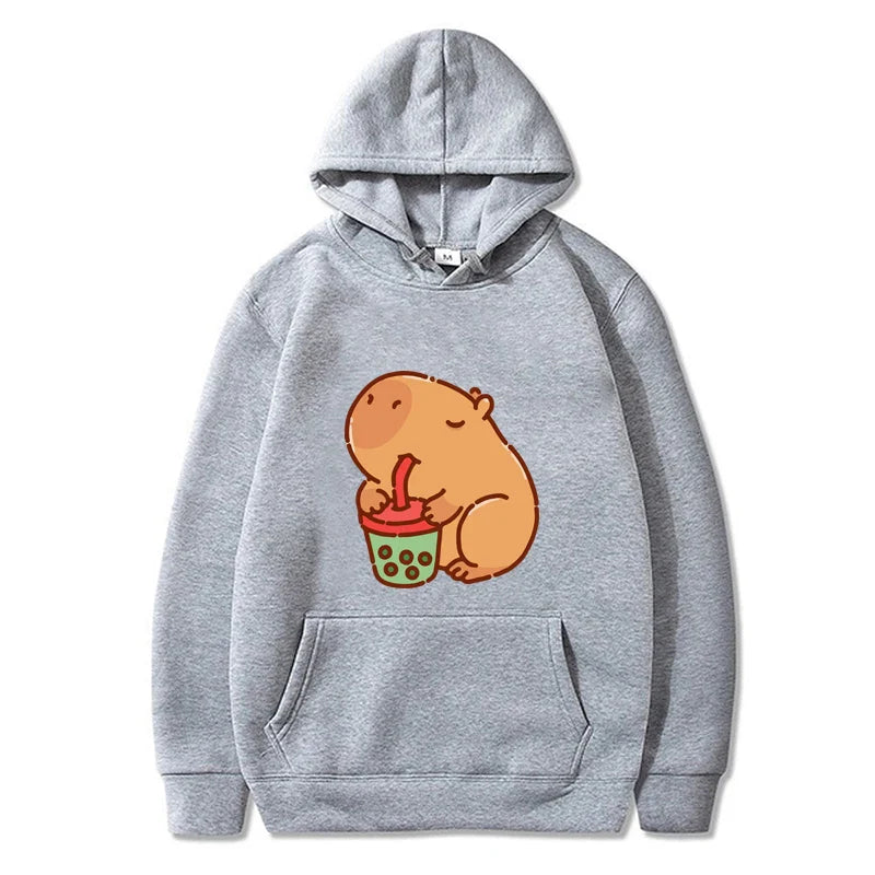 Funny Fashion Capybara Drinking Bubble Tea Cute Graphic Printed Hoodies