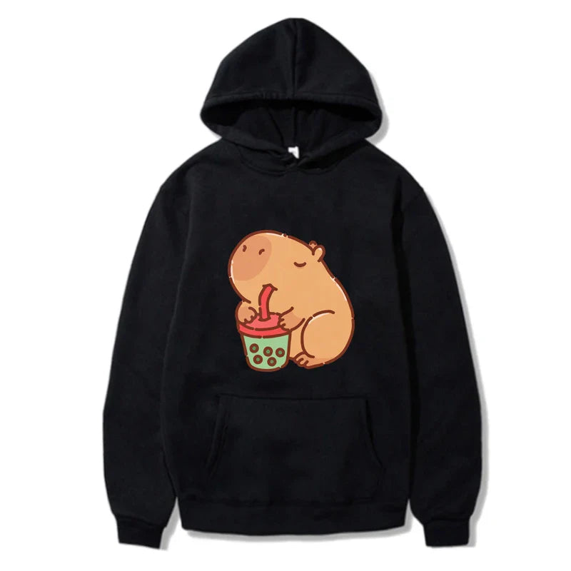 Funny Fashion Capybara Drinking Bubble Tea Cute Graphic Printed Hoodies