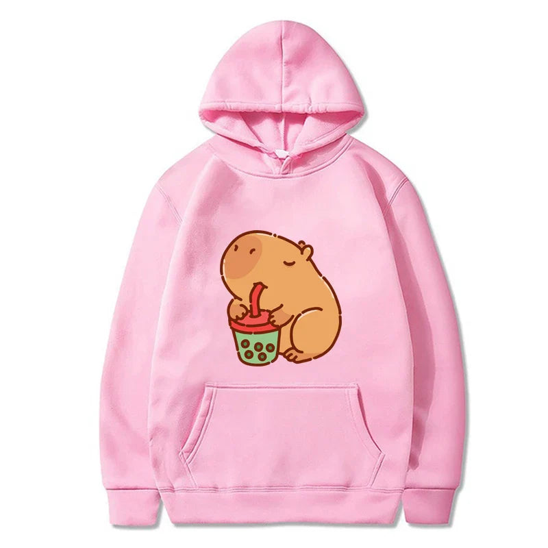 Funny Fashion Capybara Drinking Bubble Tea Cute Graphic Printed Hoodies