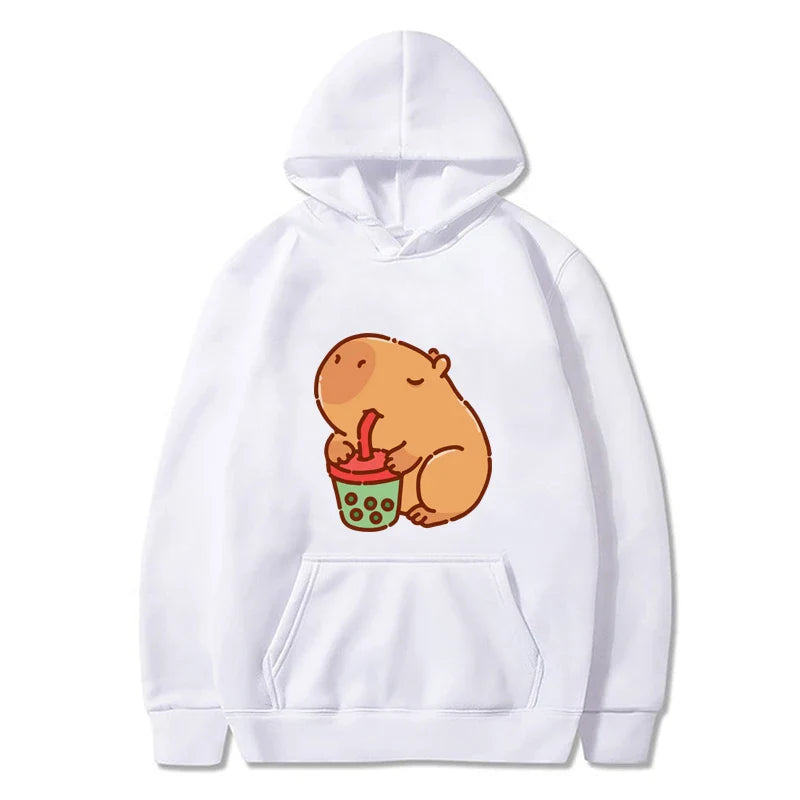 Funny Fashion Capybara Drinking Bubble Tea Cute Graphic Printed Hoodies