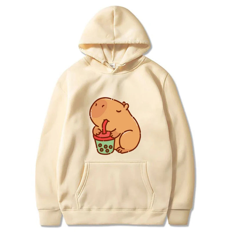 Funny Fashion Capybara Drinking Bubble Tea Cute Graphic Printed Hoodies