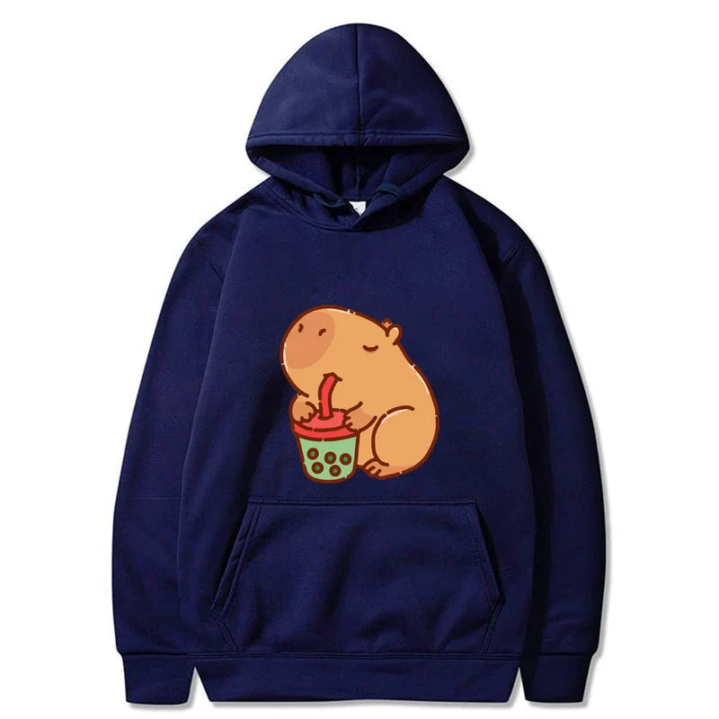 Funny Fashion Capybara Drinking Bubble Tea Cute Graphic Printed Hoodies