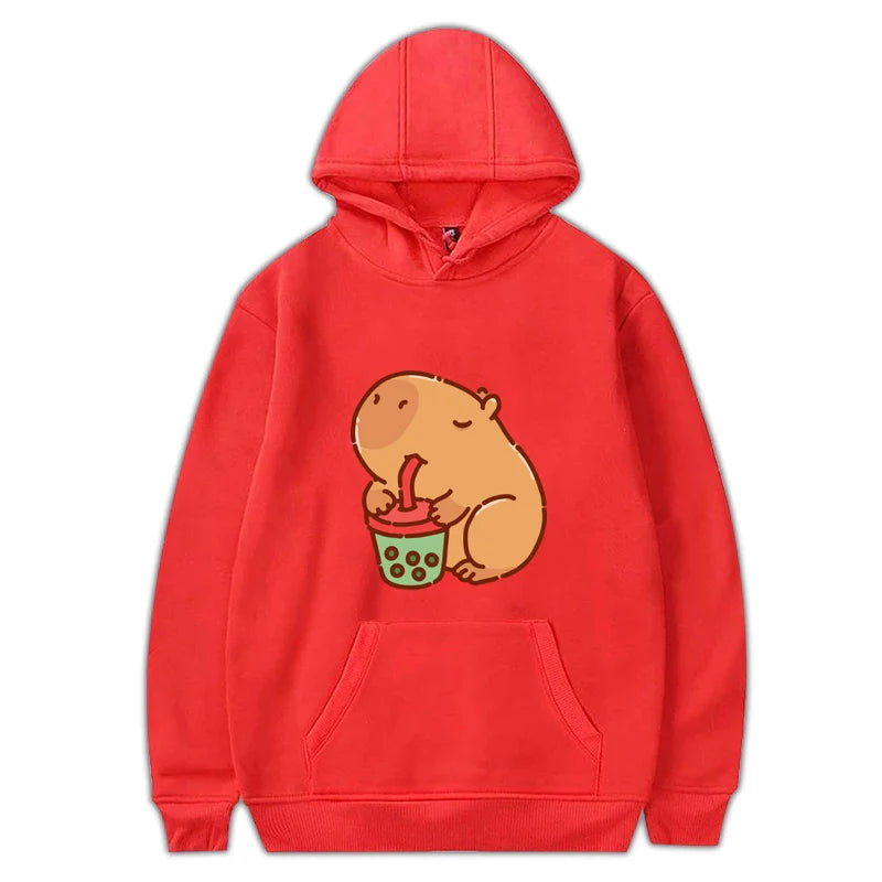 Funny Fashion Capybara Drinking Bubble Tea Cute Graphic Printed Hoodies
