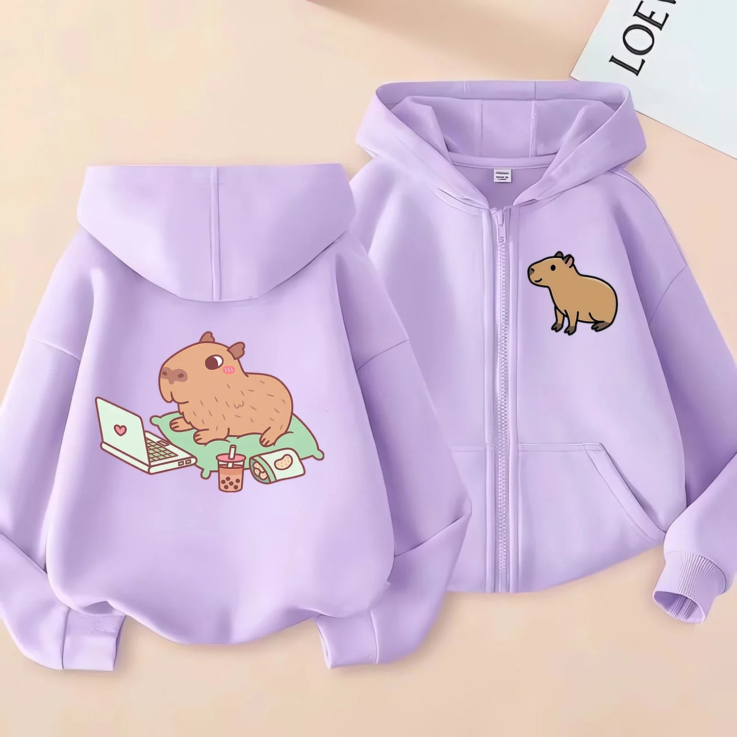 Funny Kids Capybara Zip Up Hoodie Children's Hoodie Capibara Sweatshirt Manga Clothes