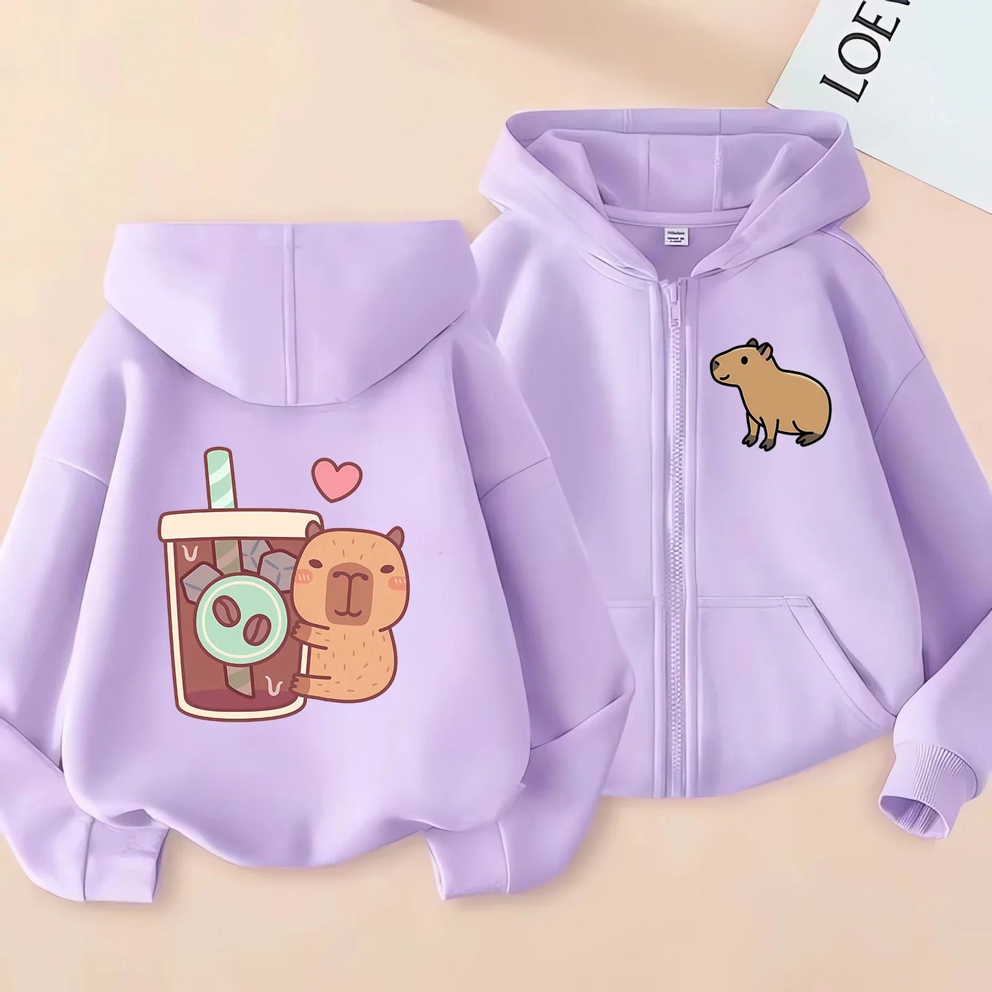 Funny Kids Capybara Zip Up Hoodie Children's Hoodie Capibara Sweatshirt Manga Clothes