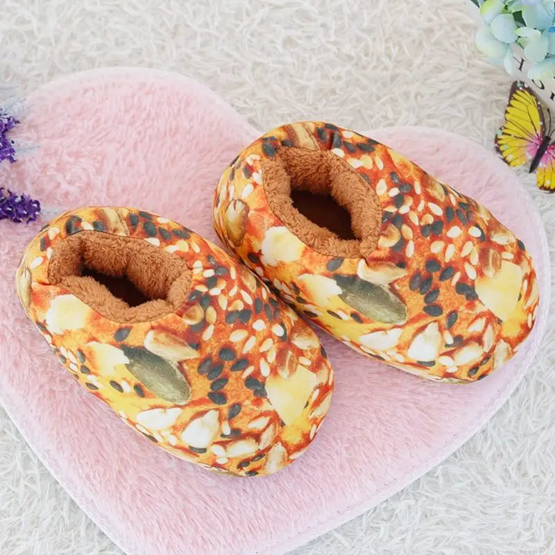 Fake imitation bread slippers lazy women slip on fur slides ladies winter footwear desginer faux toast pineapple durian slippers