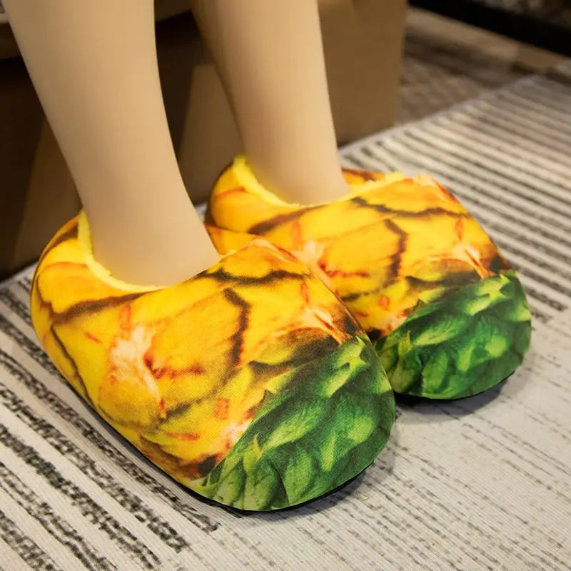 Fake imitation bread slippers lazy women slip on fur slides ladies winter footwear desginer faux toast pineapple durian slippers