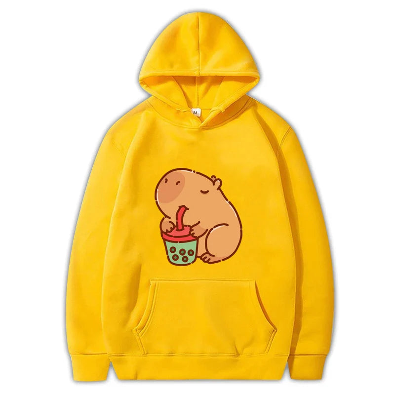 Funny Fashion Capybara Drinking Bubble Tea Cute Graphic Printed Hoodies
