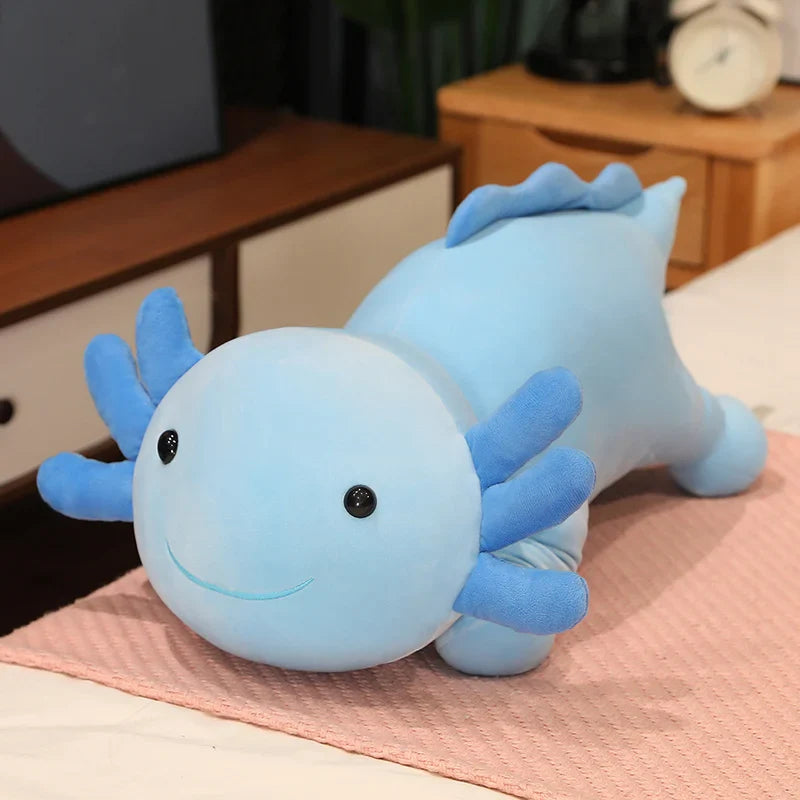 Giant Cute Salamander Newt Baby Plush Toy Green Blue Pink Red Lying Smiling Face