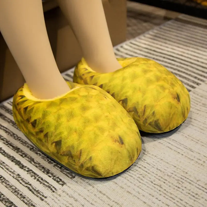 Fake imitation bread slippers lazy women slip on fur slides ladies winter footwear desginer faux toast pineapple durian slippers