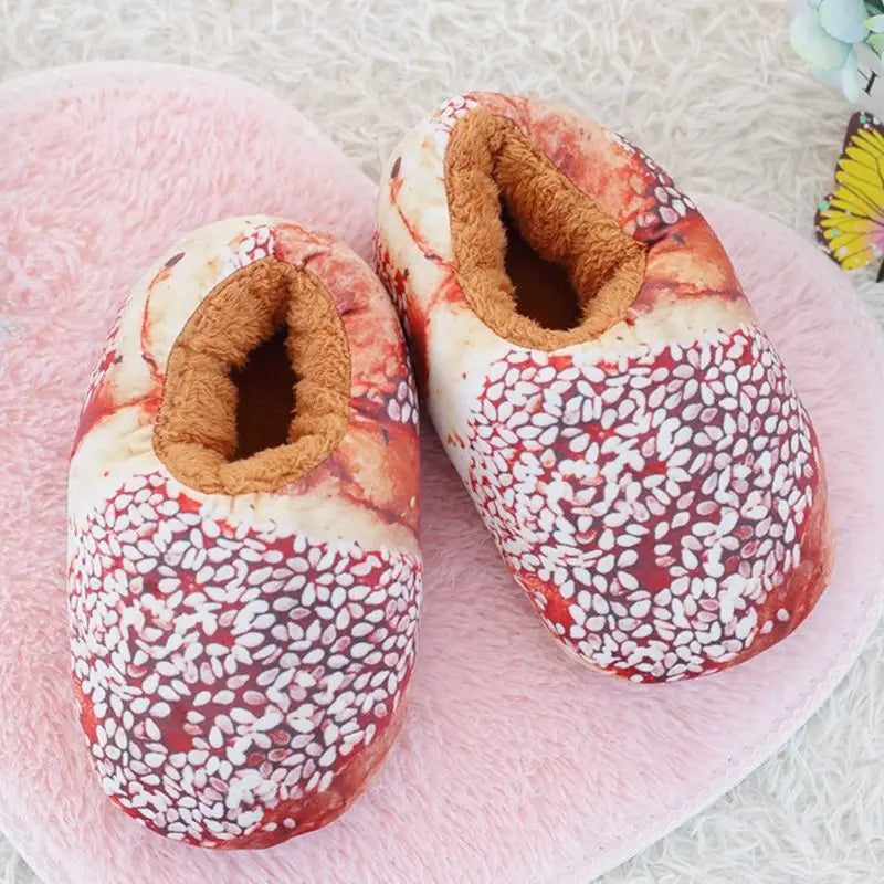 Fake imitation bread slippers lazy women slip on fur slides ladies winter footwear desginer faux toast pineapple durian slippers