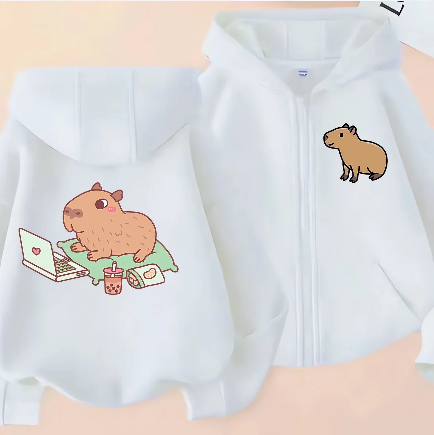 Funny Kids Capybara Zip Up Hoodie Children's Hoodie Capibara Sweatshirt Manga Clothes