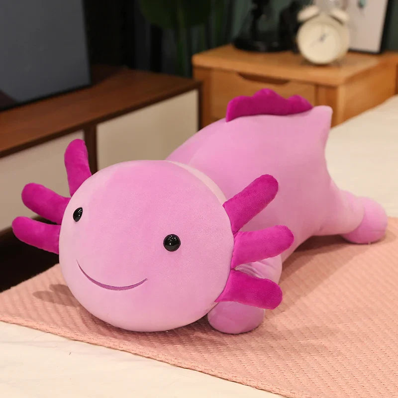 Giant Cute Salamander Newt Baby Plush Toy Green Blue Pink Red Lying Smiling Face