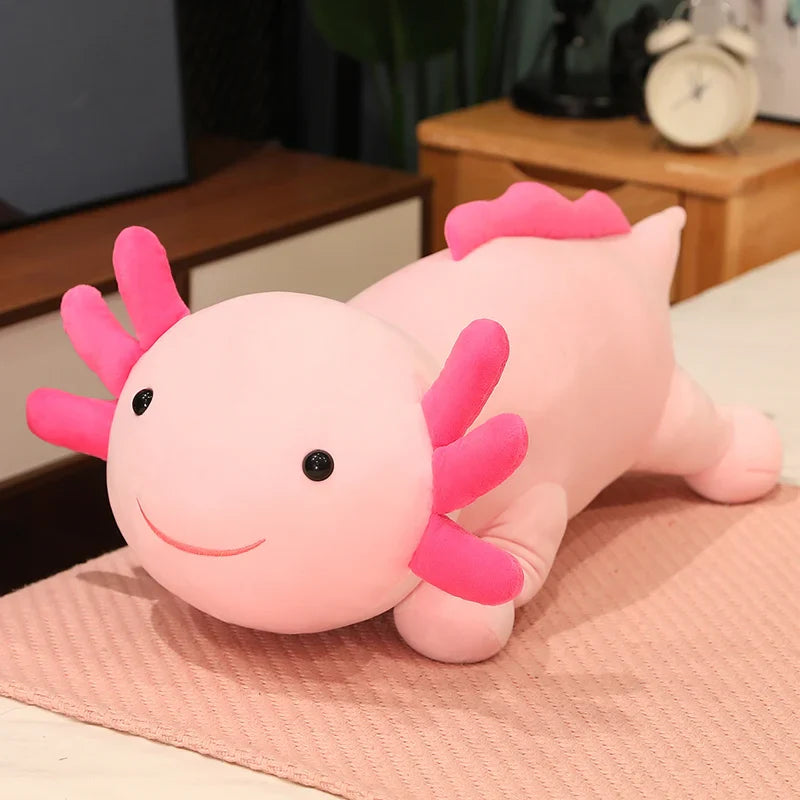 Giant Cute Salamander Newt Baby Plush Toy Green Blue Pink Red Lying Smiling Face