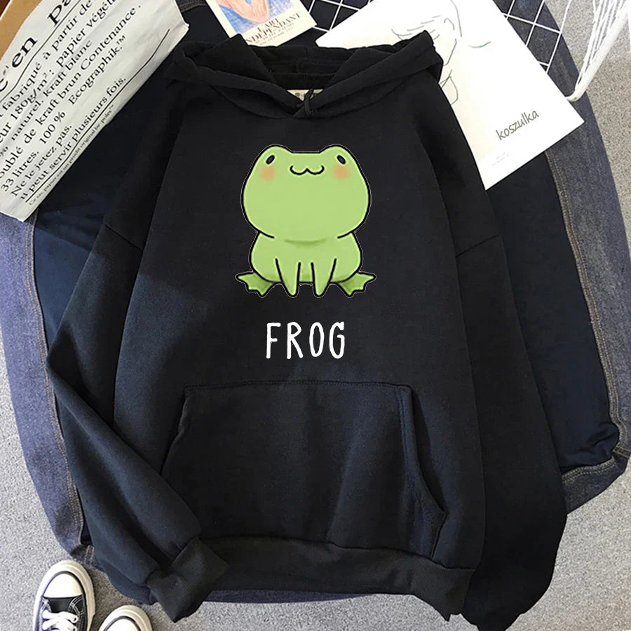 Kawaii Frog Hoodie – Cartoon Oversized Unisex Sweatshirt