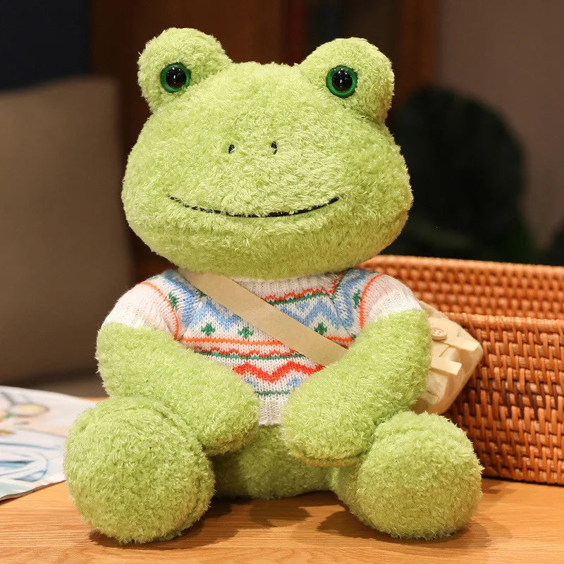 Kawaii Dressing Frog Plush Toy – Soft Stuffed Animal Pillow for Kids’ Birthday Gifts