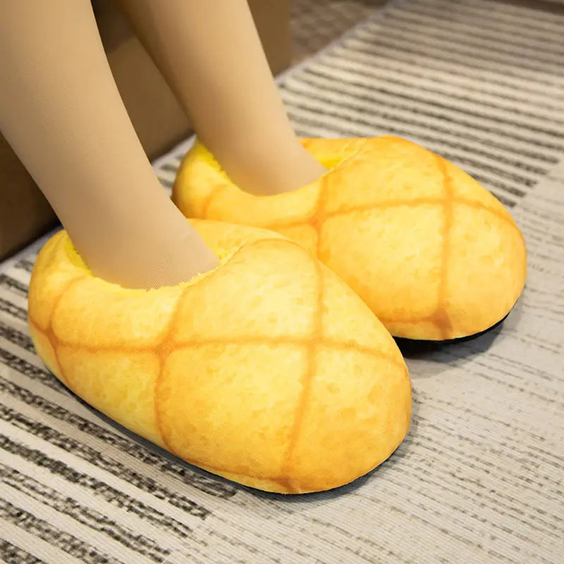 Fake imitation bread slippers lazy women slip on fur slides ladies winter footwear desginer faux toast pineapple durian slippers