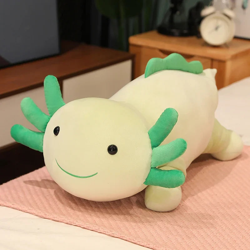 Giant Cute Salamander Newt Baby Plush Toy Green Blue Pink Red Lying Smiling Face