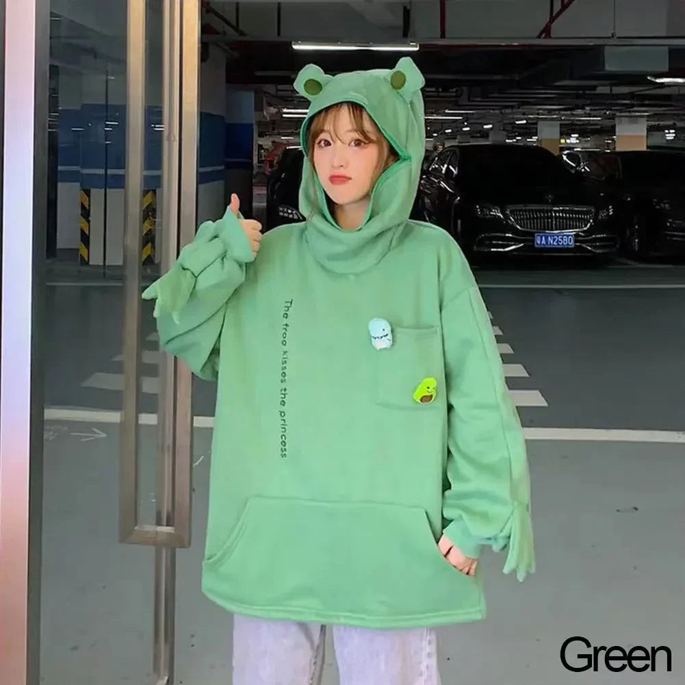 Hot Fashion Women Hoodie Frog Pullover Winter Sense Hooded Casual Sweatshirt
