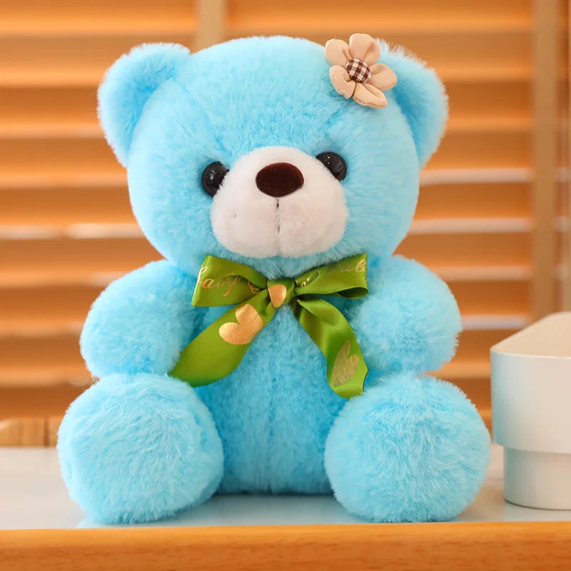 Hot 20cm Coloured Bear With Ribbon Plush Toys Stuffed Teddy Bear Soft Bear Wedding Gifts Girl Kids Toy Birthday Gift Brinquedos