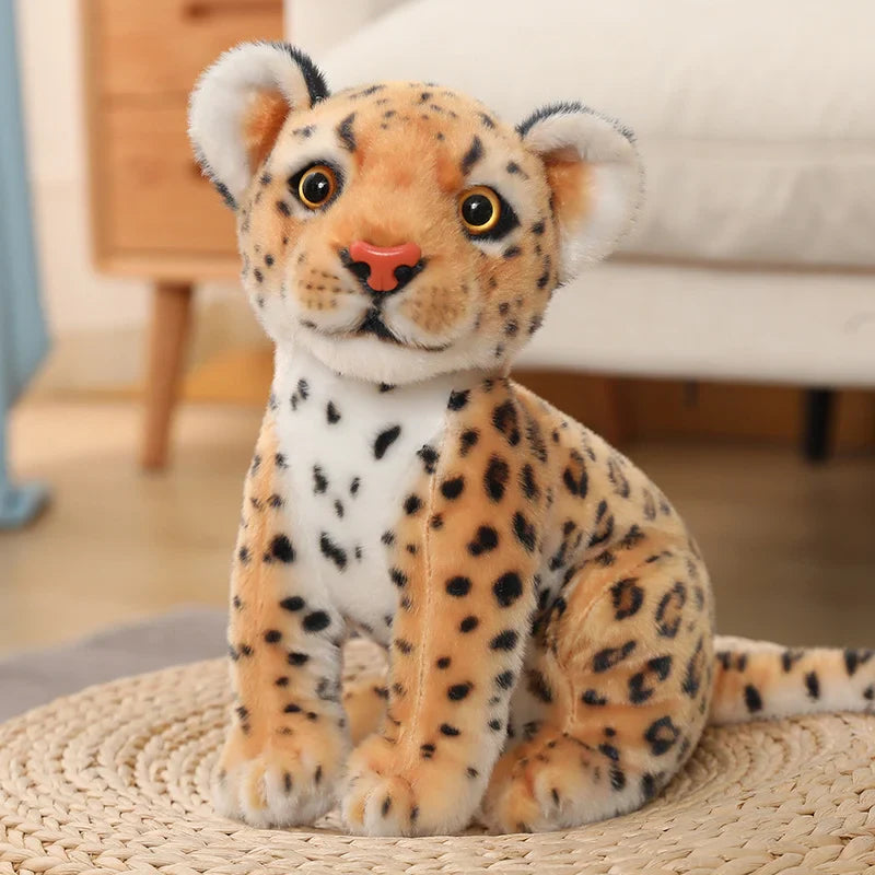 Simulation White Leopard Lifelike Animal Plushie Sitting Spotted Leopard Nice Gift