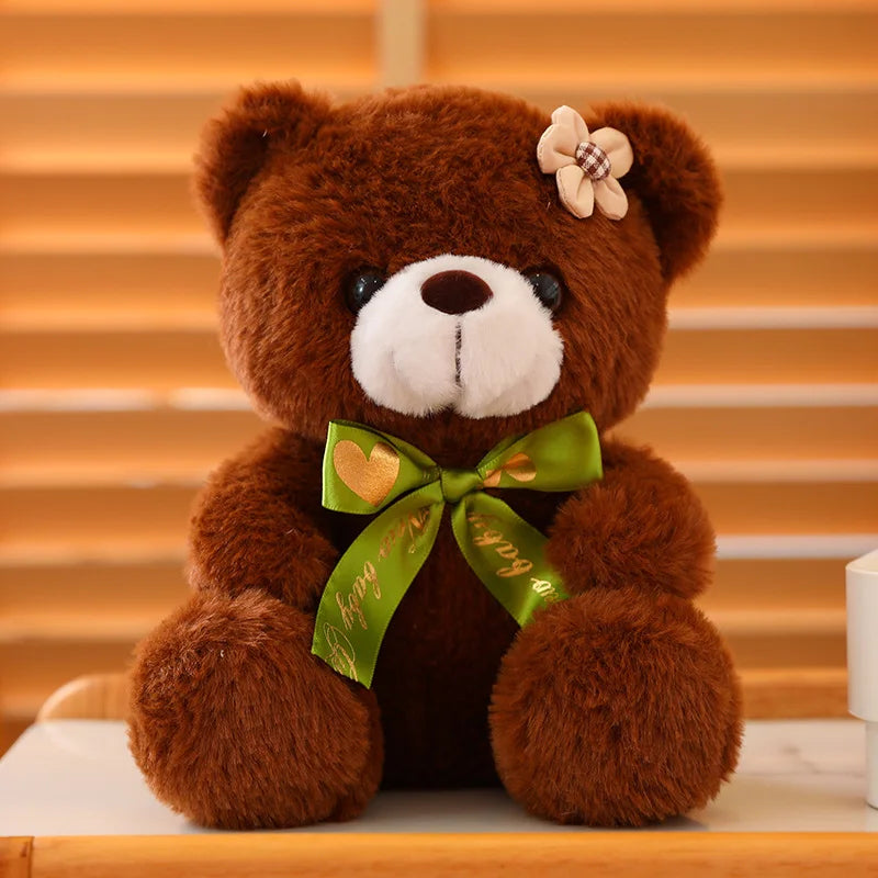 Hot 20cm Coloured Bear With Ribbon Plush Toys Stuffed Teddy Bear Soft Bear Wedding Gifts Girl Kids Toy Birthday Gift Brinquedos