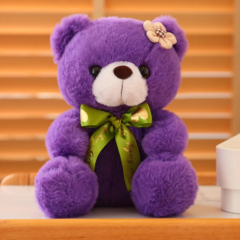 Hot 20cm Coloured Bear With Ribbon Plush Toys Stuffed Teddy Bear Soft Bear Wedding Gifts Girl Kids Toy Birthday Gift Brinquedos